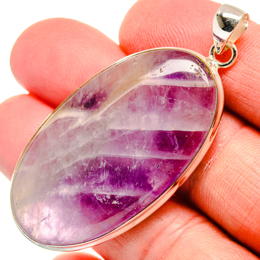 Oval chevron amethyst pendant in 925 sterling silver with bail, purple gemstone.