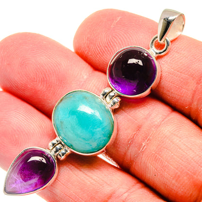 Amethyst and chrysocolla pendant in 925 sterling silver, with purple and turquoise stones