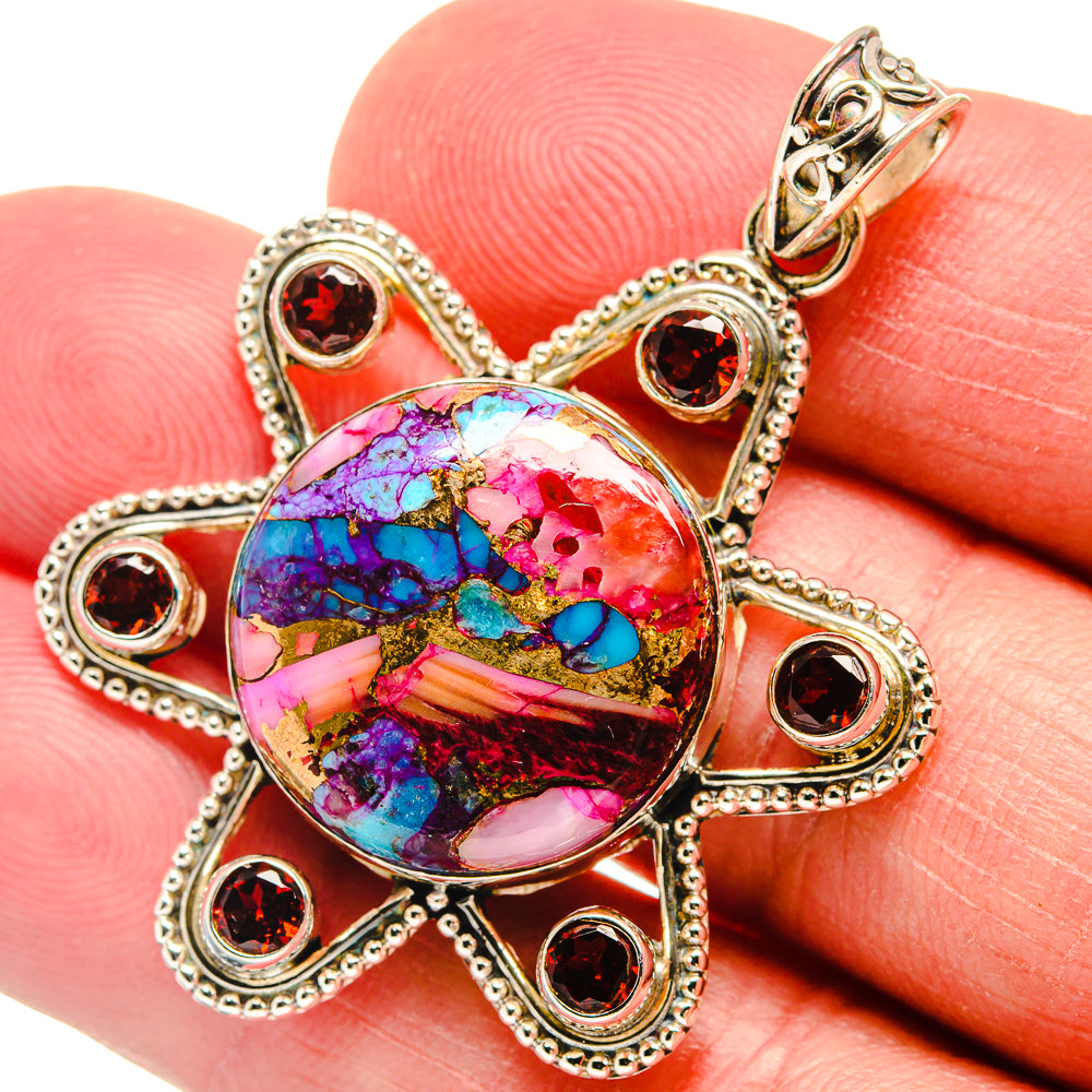 Kingman Pink Dahlia Turquoise Pendants handcrafted by Ana Silver Co - PD22298