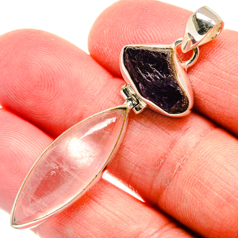 Sterling silver pendant: purple amethyst with pink rose quartz teardrop stones