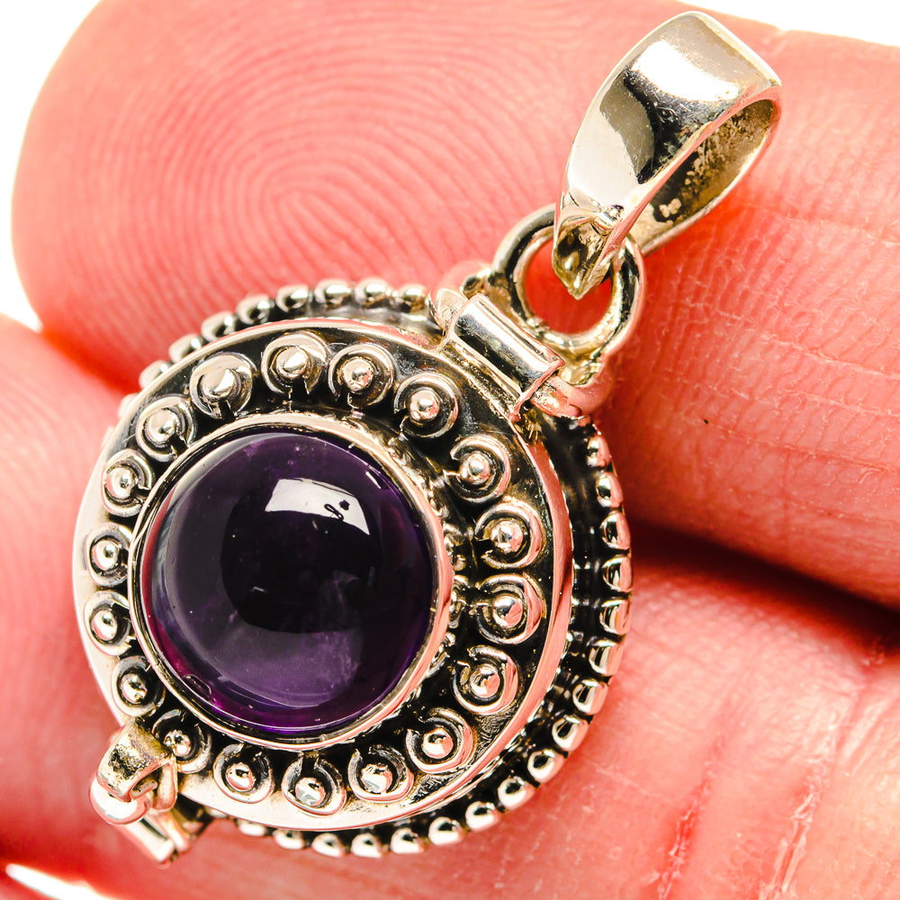 925 sterling silver amethyst pendant with round purple stone and ornate rope bezel
