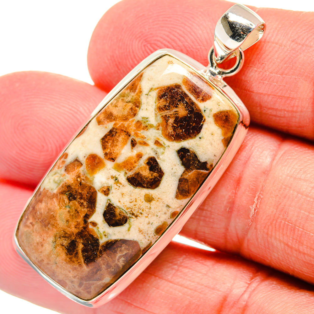 Rectangle muscovite pendant, 925 sterling silver bezel, white with brown/black spots