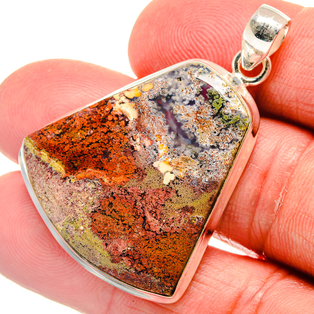 Multicolor plume agate square pendant in 925 sterling silver bezel with bail