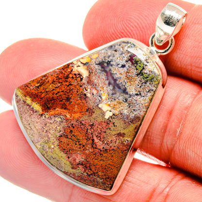 Multicolor plume agate square pendant in 925 sterling silver bezel with bail