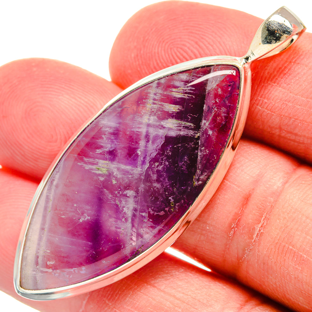 Sterling silver amethyst pendant with marquise purple cabochon and chevron bezel