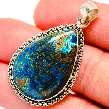 Azurite teardrop pendant in 925 sterling silver with blue gemstone bail