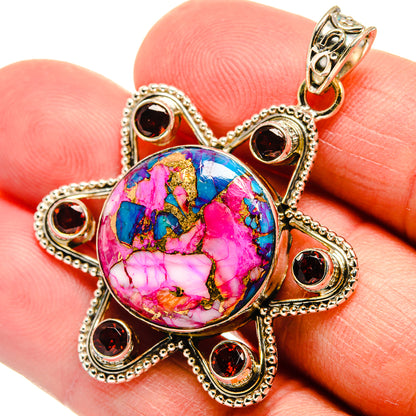 Kingman Pink Dahlia Turquoise Pendants handcrafted by Ana Silver Co - PD23107