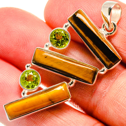 925 sterling silver pendant with tiger eye rectangles and round green peridot accents