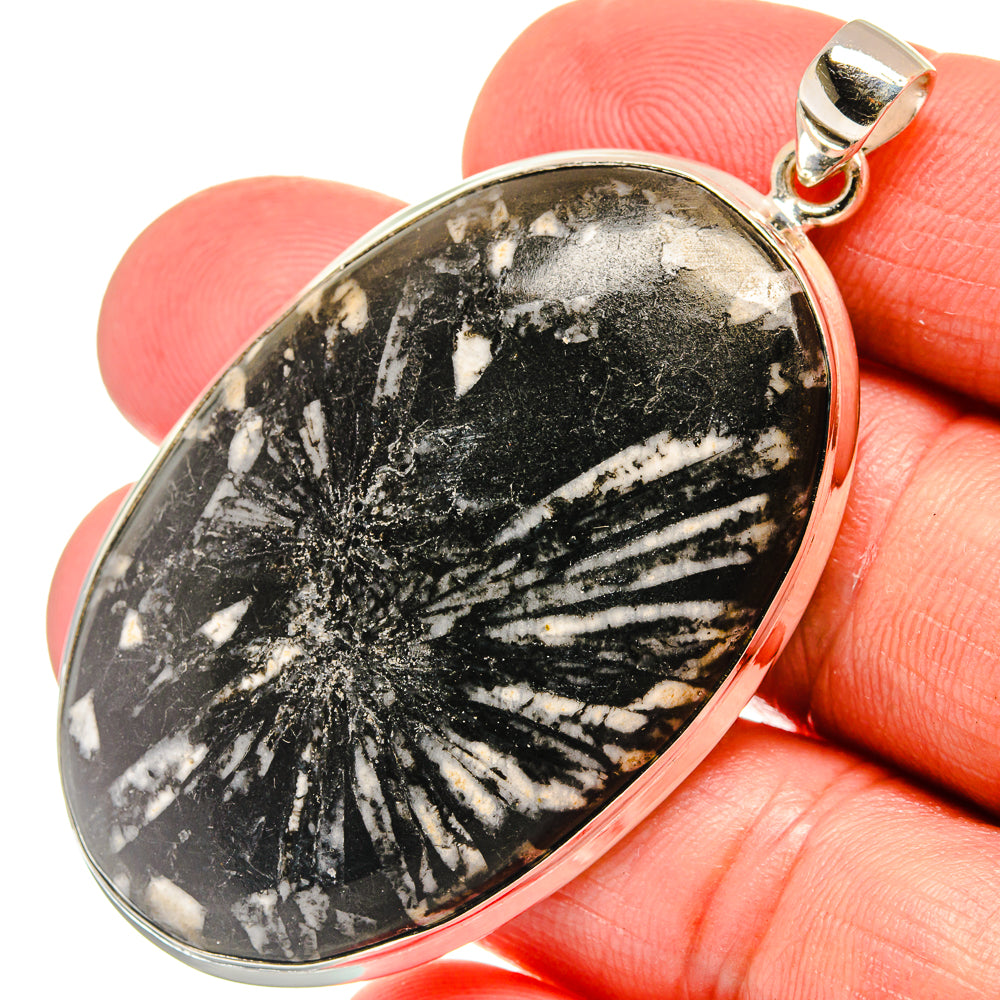 Sterling silver pendant with black-and-white teardrop stone and top bail