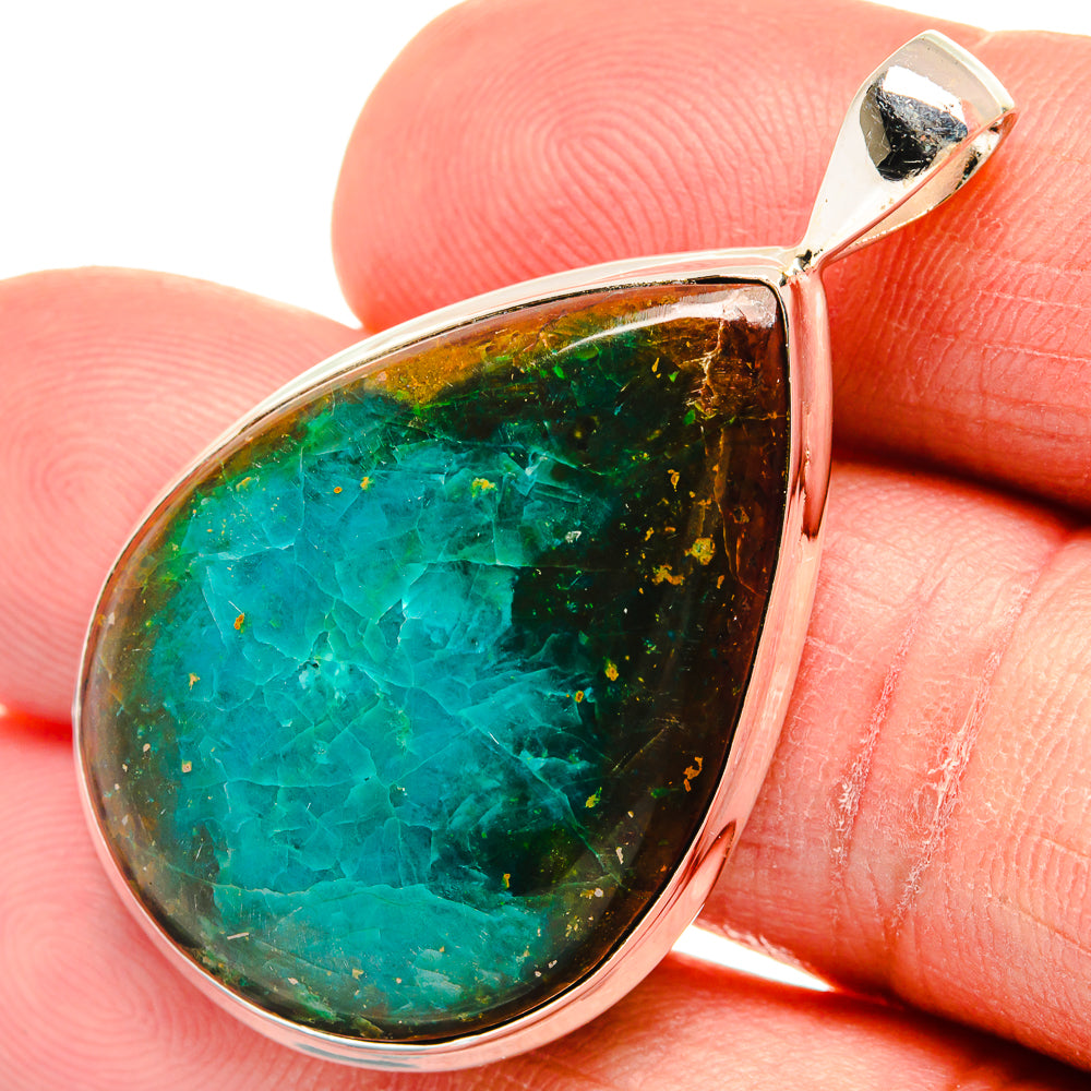 925 sterling silver teardrop chrysocolla pendant with raised bezel and bail