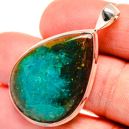 925 sterling silver teardrop chrysocolla pendant with raised bezel and bail