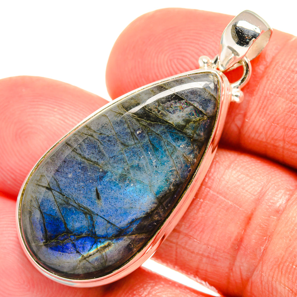 Teardrop labradorite pendant, 925 sterling silver, blue flash with loop bail
