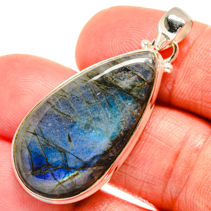 Teardrop labradorite pendant, 925 sterling silver, blue flash with loop bail