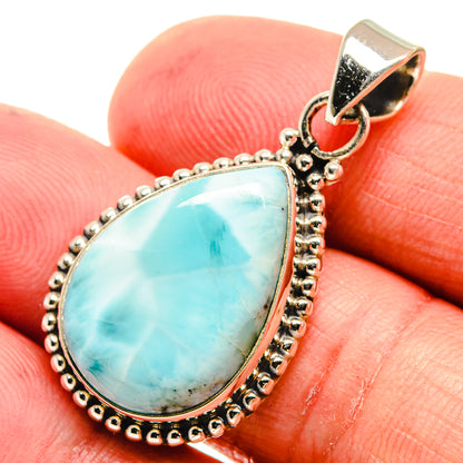 Larimar teardrop pendant bail in 925 sterling silver with blue stone bezel and frame