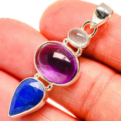 Amethyst, lapis, aquamarine pendant in 925 sterling silver with teardrop settings