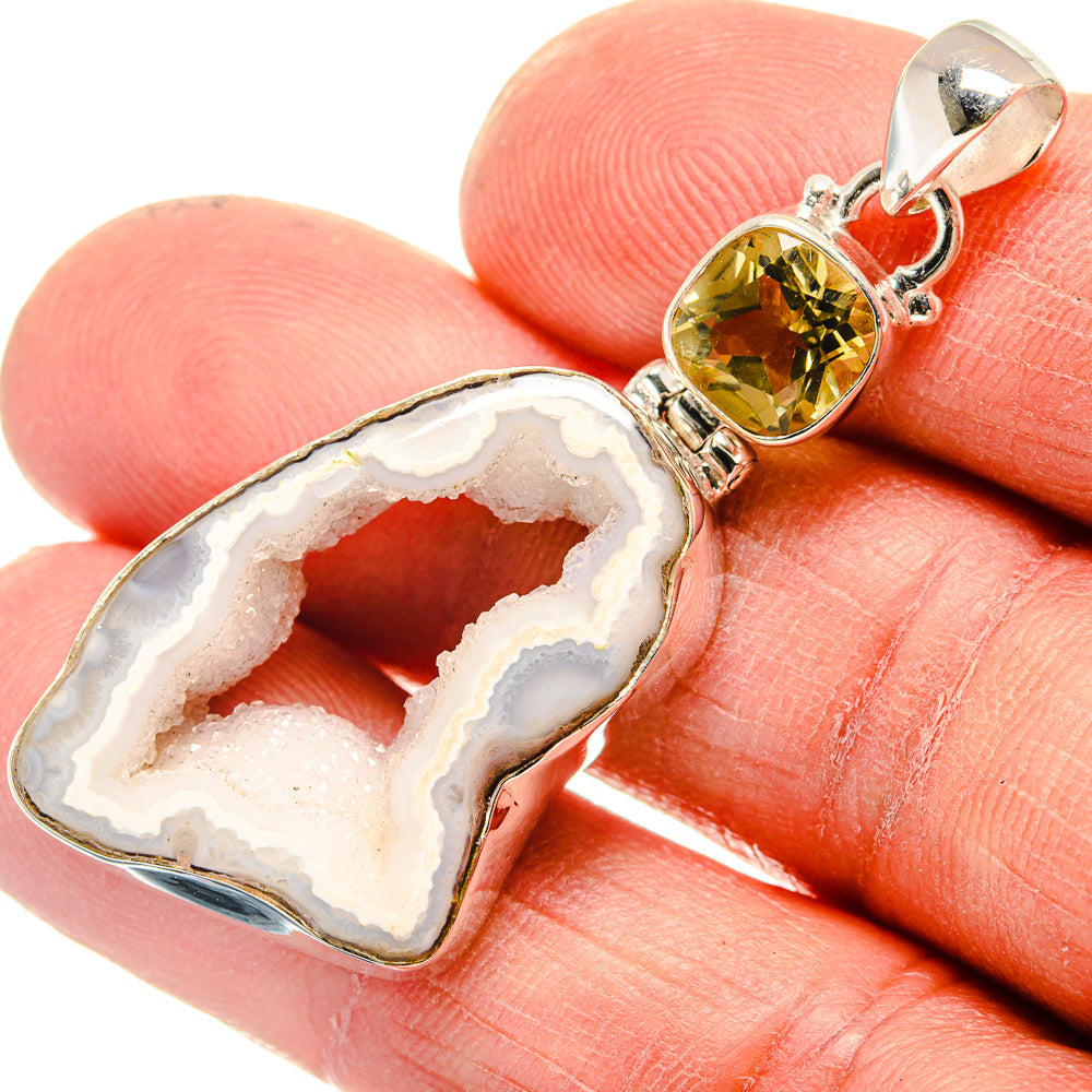 White Geode Slice Pendants handcrafted by Ana Silver Co - PD23749