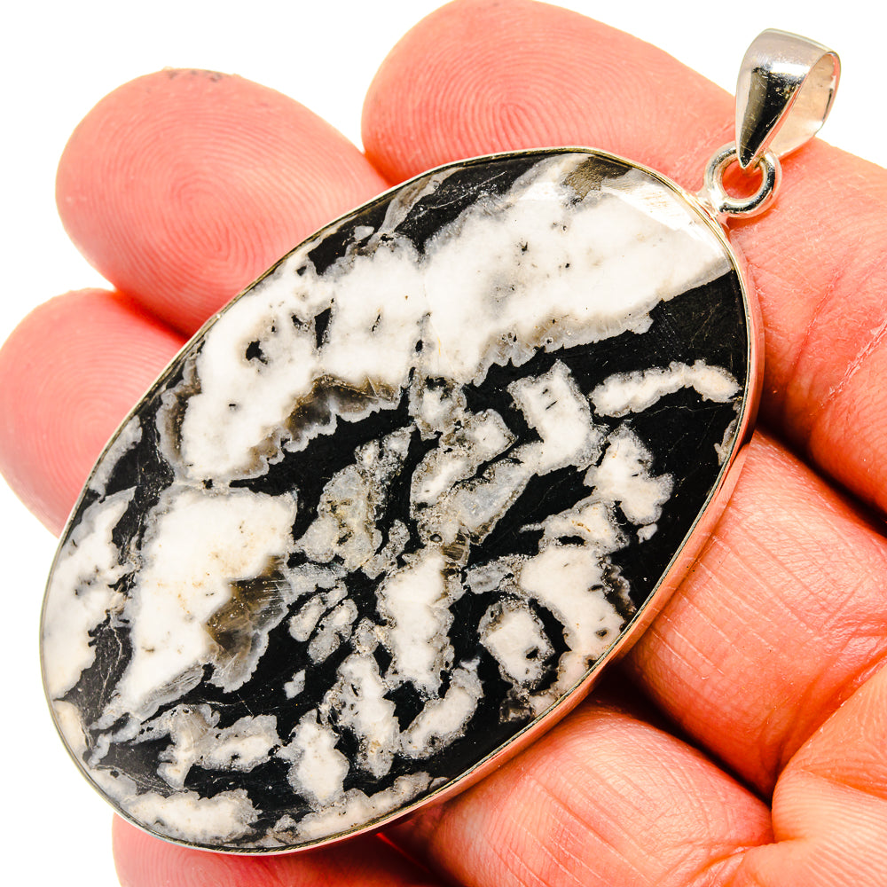 Teardrop pendant bail top; 925 sterling silver with black-and-white chrysanthemum stone