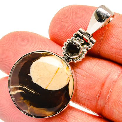 Round 925 sterling silver pendant with dark smoky gemstone center and ornate bail