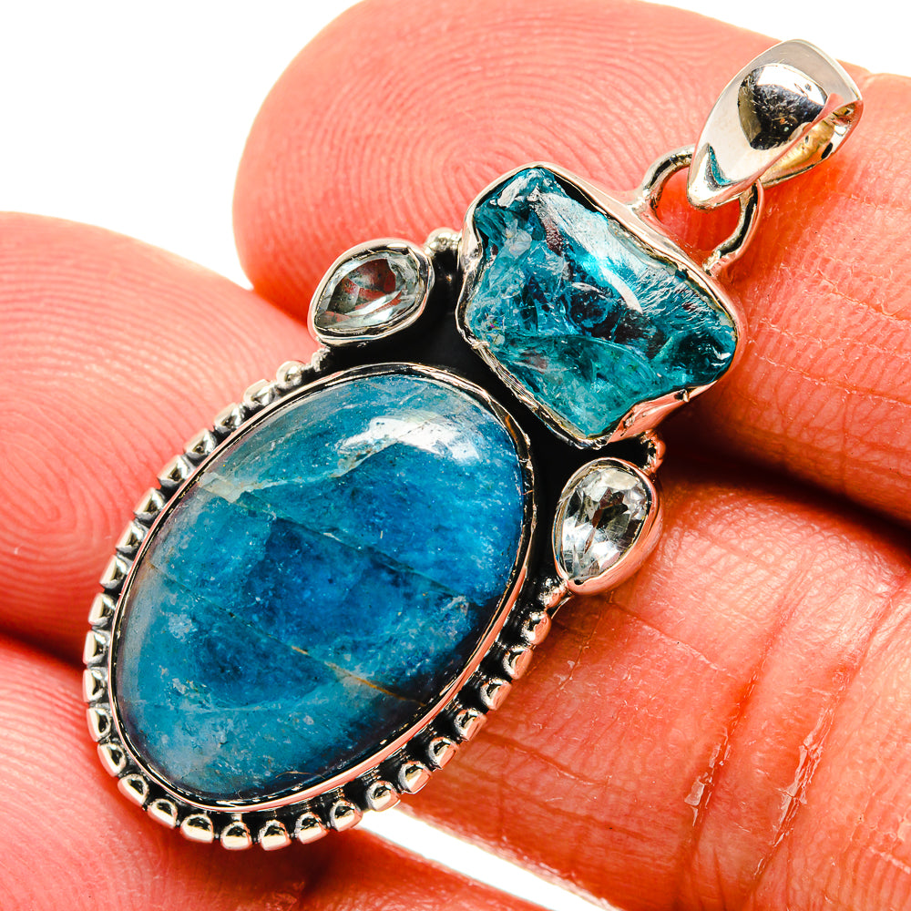 Blue gemstone pendant in 925 sterling silver with oval and teardrop stones, bezel settings