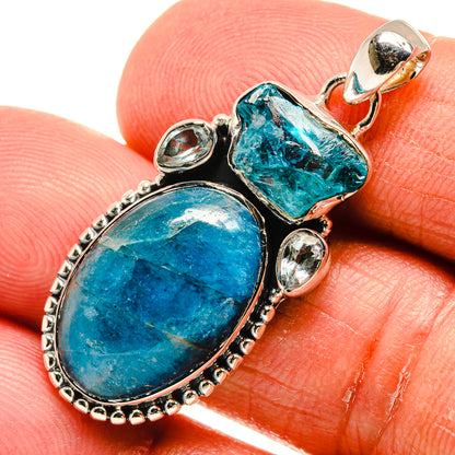 Blue gemstone pendant in 925 sterling silver with oval and teardrop stones, bezel settings