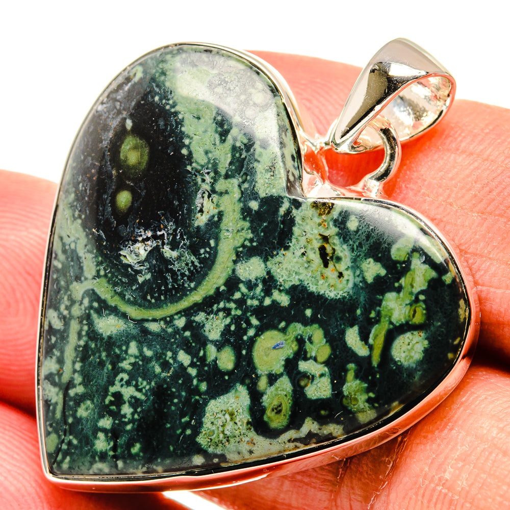 Heart-shaped Galaxy jasper pendant with 925 sterling silver bezel and top bail