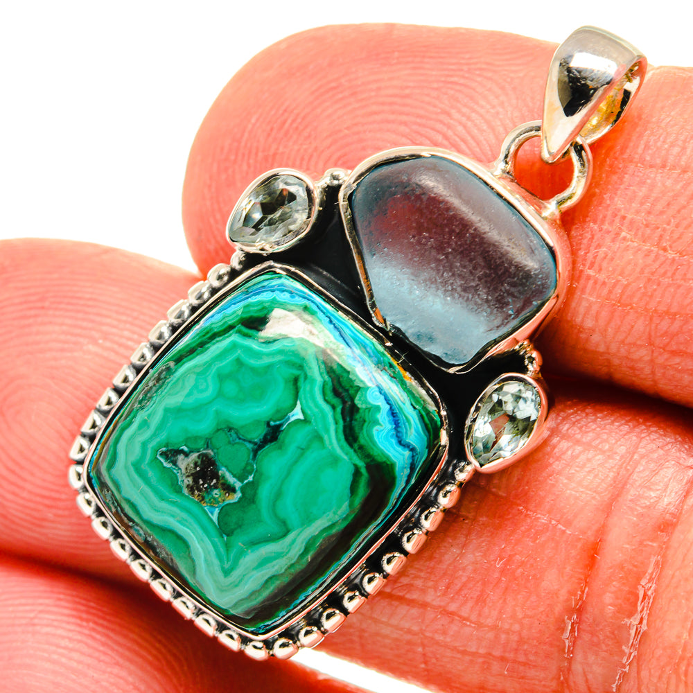 Malachite In Chrysocolla Pendants handcrafted by Ana Silver Co - PD23989