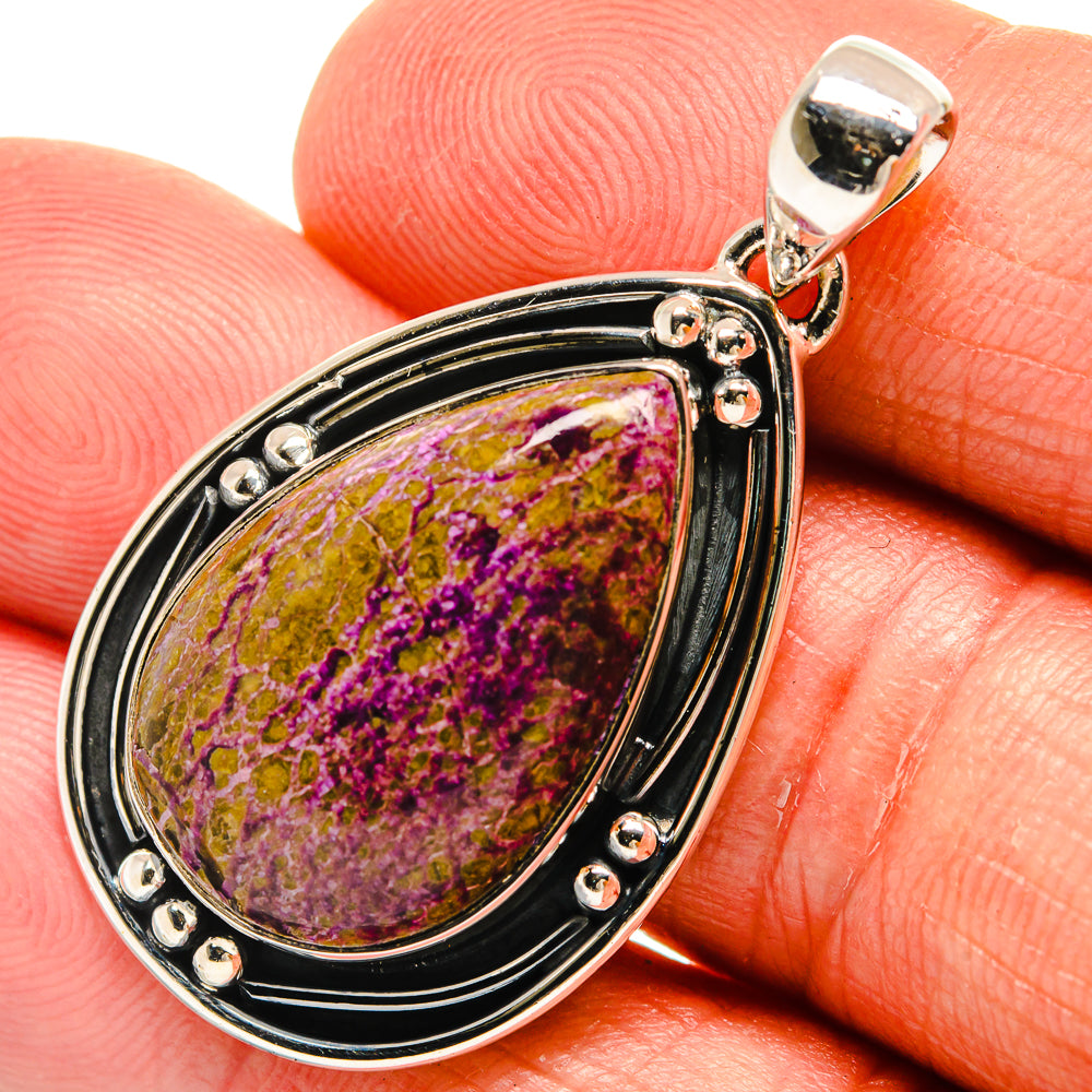 Stichtite teardrop pendant in 925 sterling silver with purple marbled gemstone