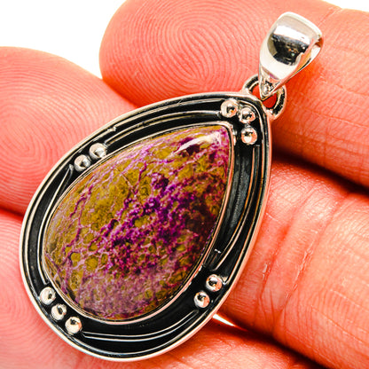 Stichtite teardrop pendant in 925 sterling silver with purple marbled gemstone