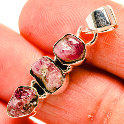 Pink tourmaline pendant, 925 sterling silver with three pink stone cluster