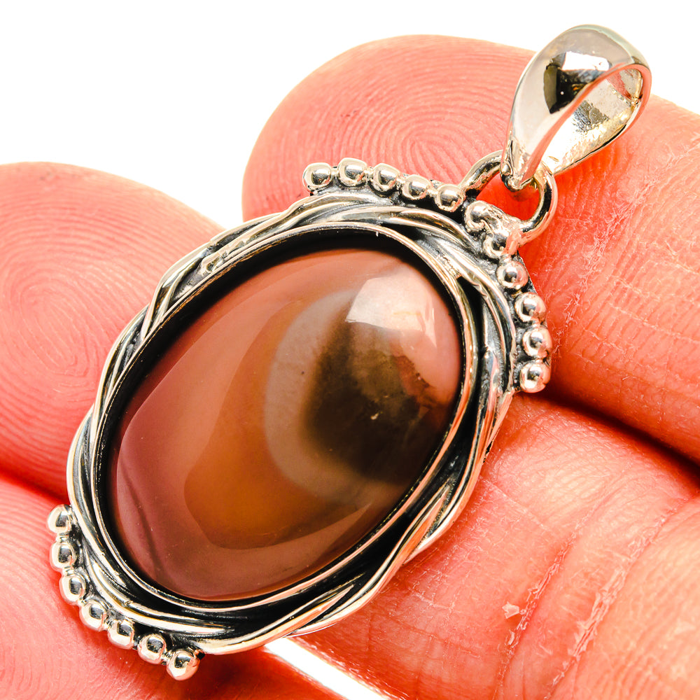Oval imperial jasper cabochon sterling silver pendant with beaded border