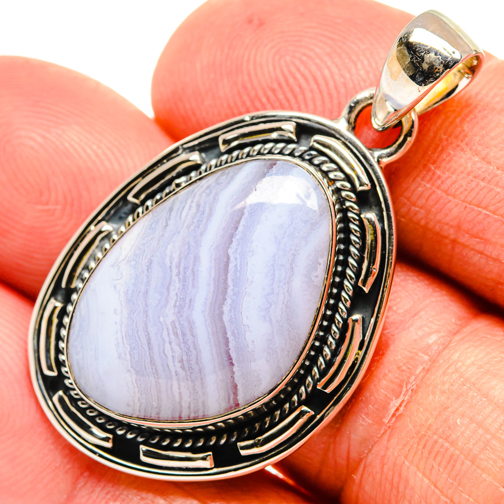 Blue Lace Agate Pendants handcrafted by Ana Silver Co - PD24294