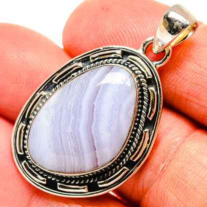 Blue Lace Agate Pendants handcrafted by Ana Silver Co - PD24294