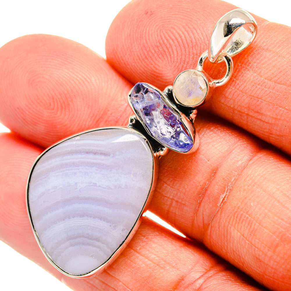 Blue Lace Agate Pendants handcrafted by Ana Silver Co - PD24319