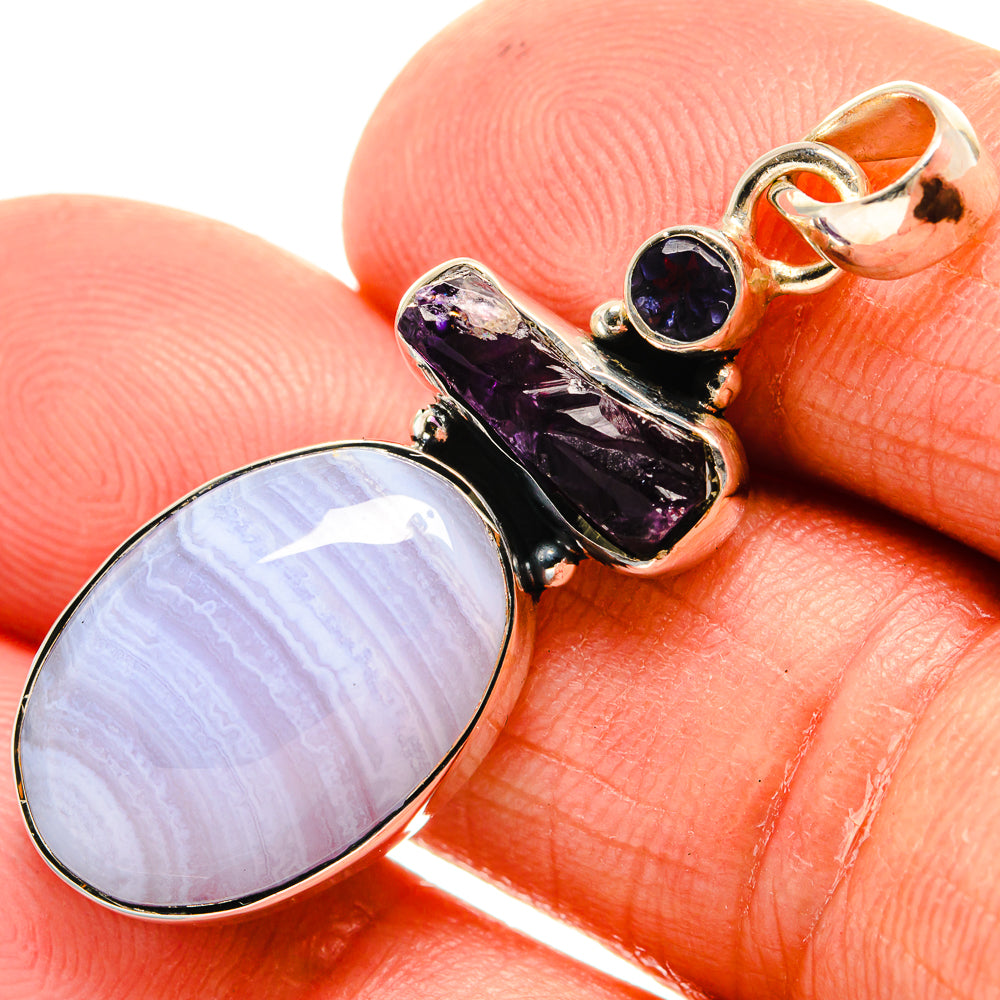 Blue Lace Agate Pendants handcrafted by Ana Silver Co - PD24320
