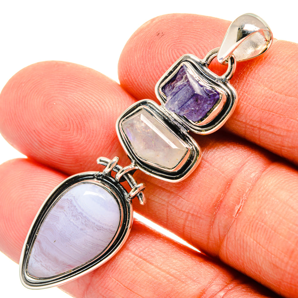 Blue Lace Agate Pendants handcrafted by Ana Silver Co - PD24364