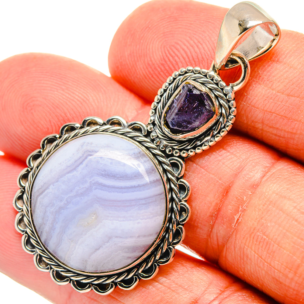 Blue Lace Agate Pendants handcrafted by Ana Silver Co - PD24424