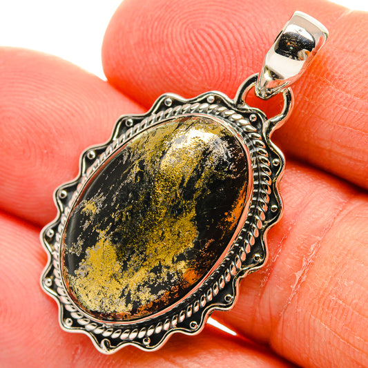 Pyrite In Black Onyx Pendants handcrafted by Ana Silver Co - PD24468