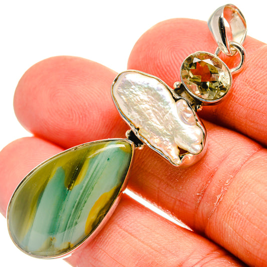 Willow Creek Jasper, Mother Of Pearl, Green Amethyst Pendants handcrafted by Ana Silver Co - PD24513