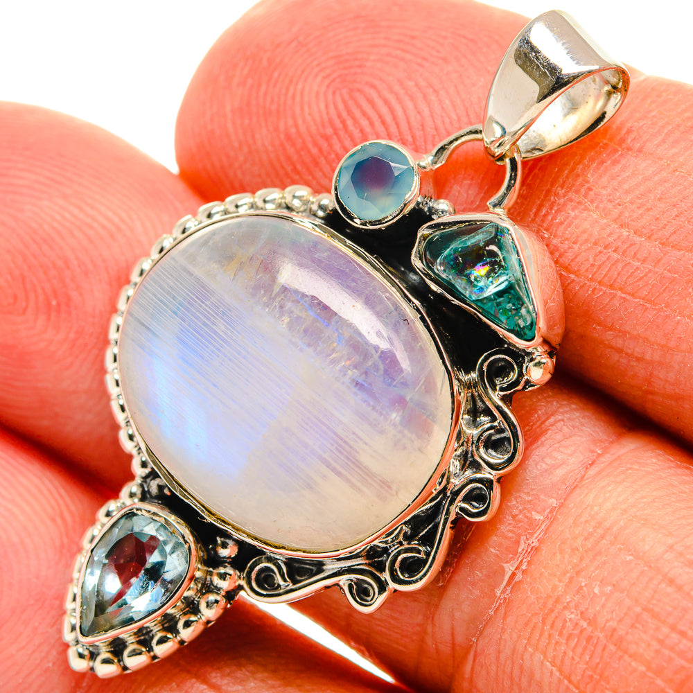 Rainbow Moonstone, Apatite, Aqua Chalcedony, Blue Topaz Pendants handcrafted by Ana Silver Co - PD24539