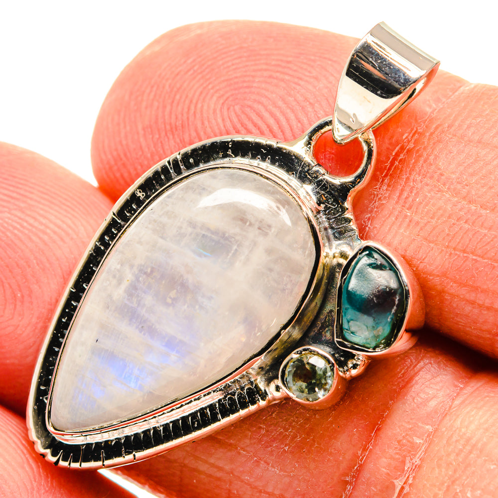 Rainbow Moonstone, Apatite, Blue Topaz Pendants handcrafted by Ana Silver Co - PD24540