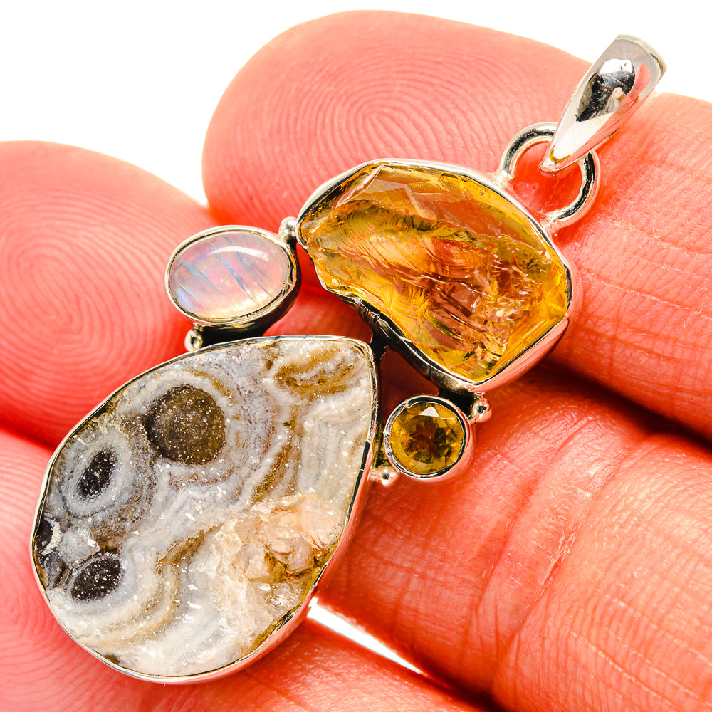Desert Druzy, Citrine, Rainbow Moonstone Pendants handcrafted by Ana Silver Co - PD24550