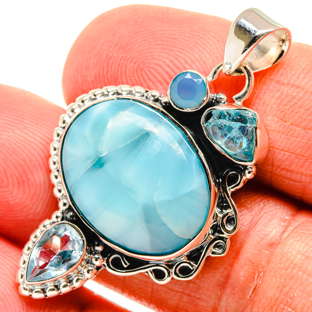 Larimar, Apatite, Aqua Chalcedony, Blue Topaz Pendants handcrafted by Ana Silver Co - PD24553