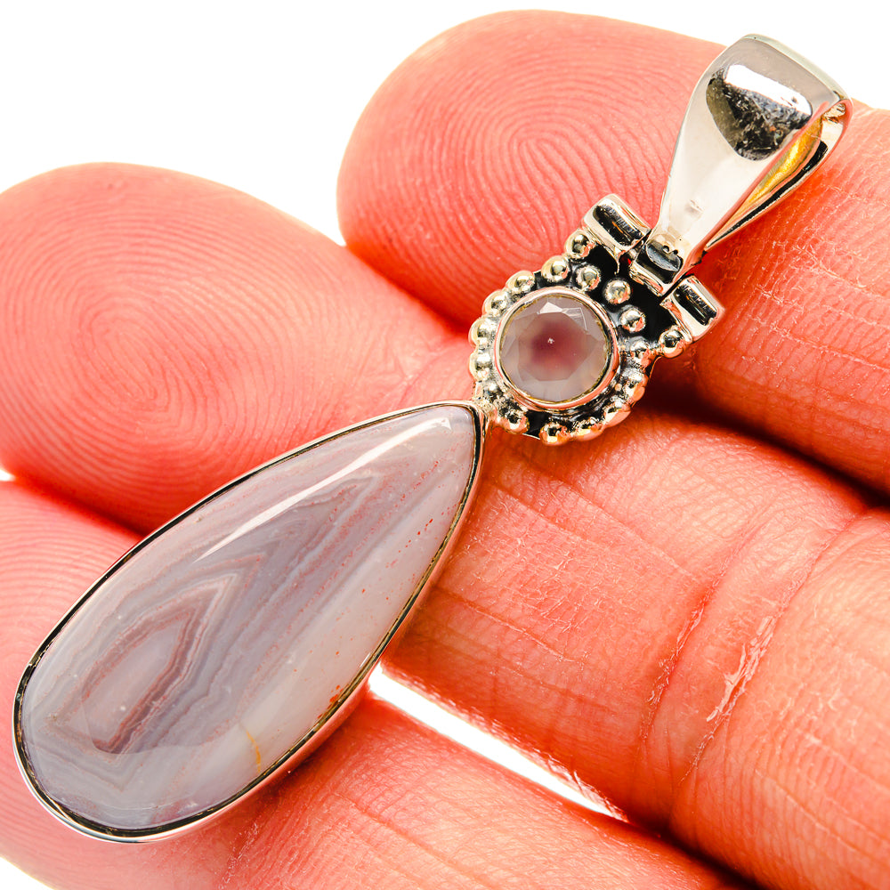 925 sterling silver teardrop agate pendant with rose quartz center stone