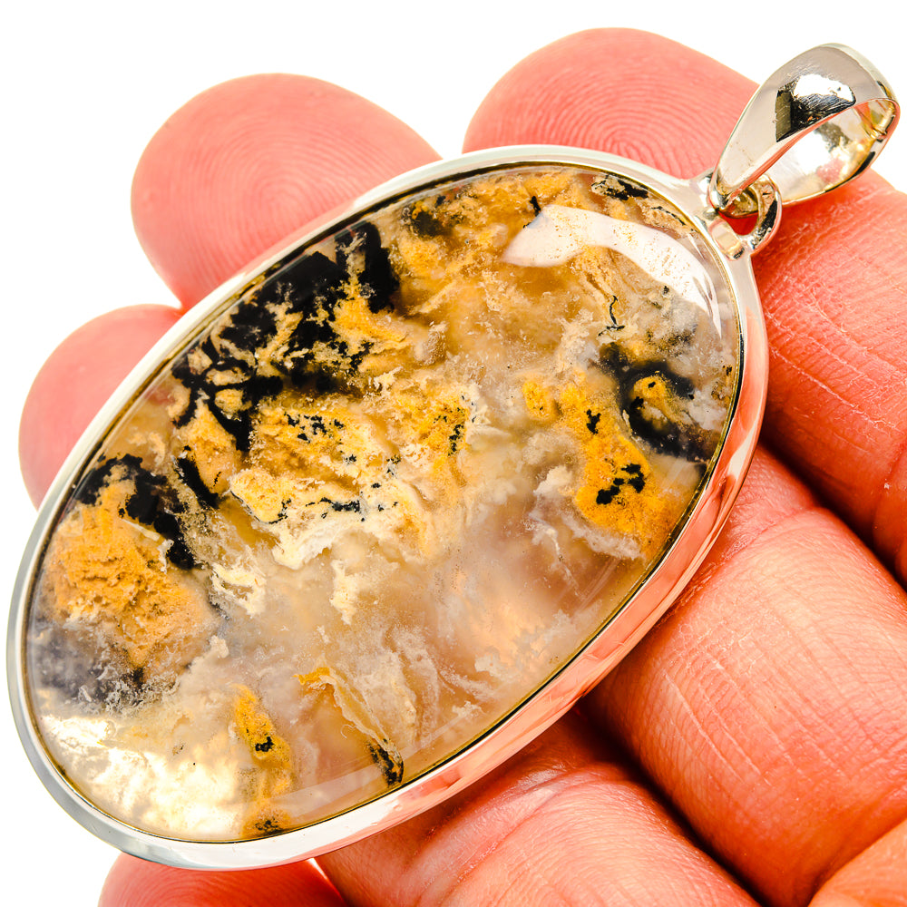 Oval agate pendant in 925 sterling silver bezel, amber-brown mottled gemstone with bail.
