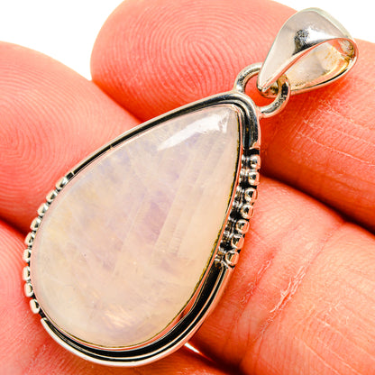 Sterling silver teardrop moonstone pendant on clasp, opalescent pale stone