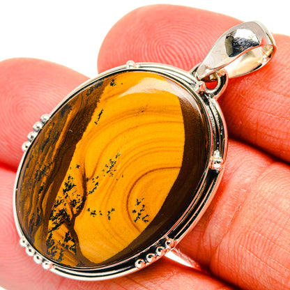 Picture jasper oval pendant in 925 sterling silver with round beaded bezel