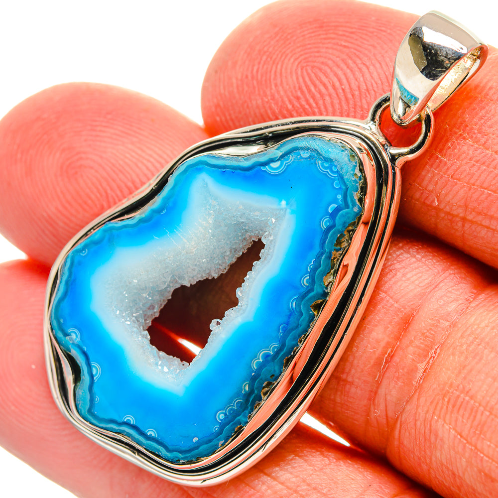 Blue Geode Slice Pendants handcrafted by Ana Silver Co - PD24694