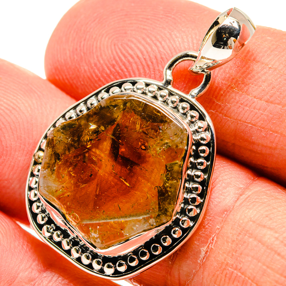 925 sterling silver pendant with rough citrine gemstone and decorative bead border