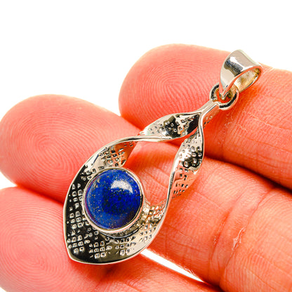 925 sterling silver lapis lazuli teardrop pendant with textured edge