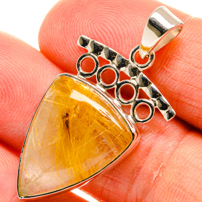 Rutilated quartz triangle pendant, 925 sterling silver with round cutout detail